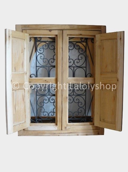 Fenêtre marocaine bois fer forgé Majorelle 80 x 60 cm
